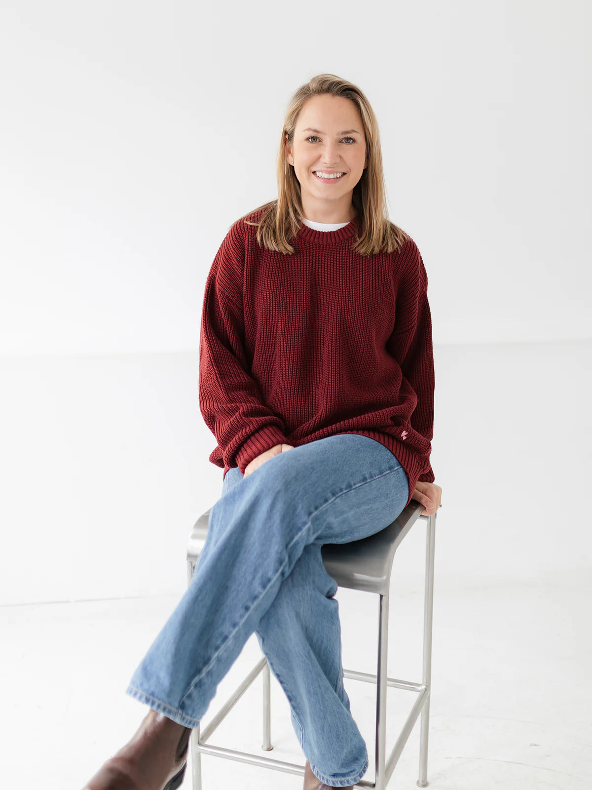 Atelier Rive - Damen Chunky Knit Pullover weinrot