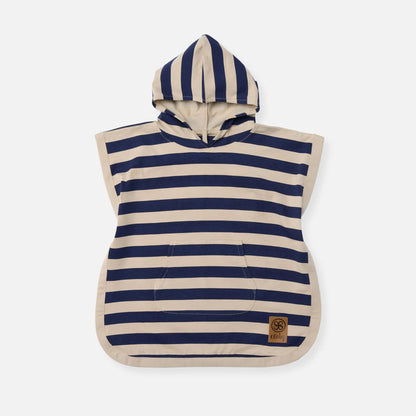 Cloby - Kinder Poncho mit UV-Schutz 50 Streifen blau/beige