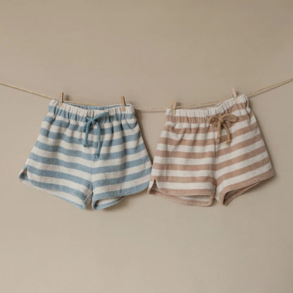 Cosy Roots - Baby Shorts „Terry“ braun-weiß gestreift