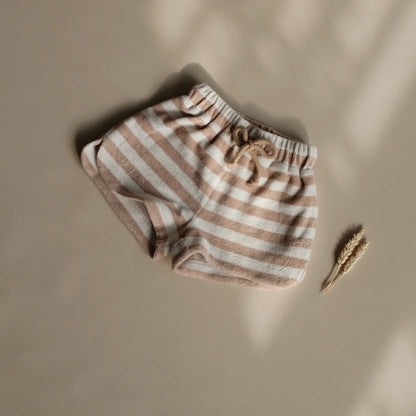 Cosy Roots - Baby Shorts „Terry“ braun-weiß gestreift