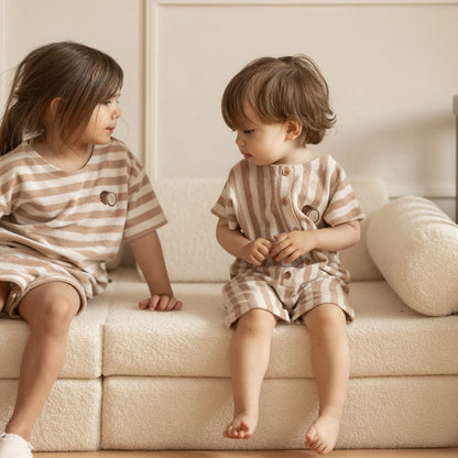 Cosy Roots - Baby Shorts „Terry“ braun-weiß gestreift