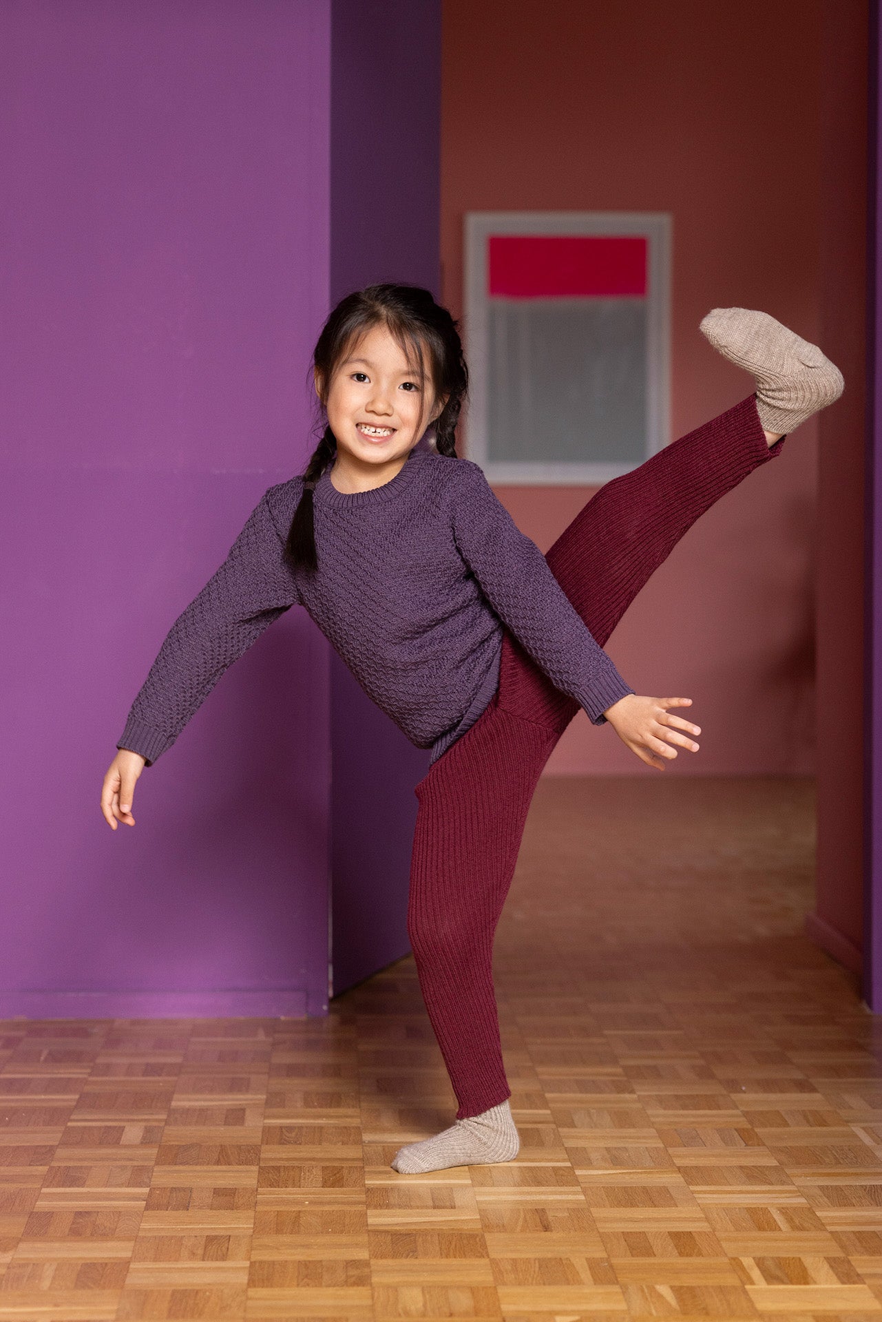 Disana - Kinder Strickleggings Wolle Weinrot