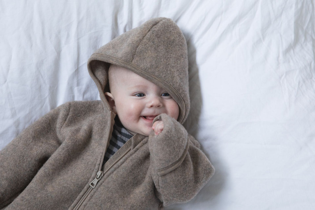 Engel - Baby Zip Overall Wollfleece mit Kapuze beige