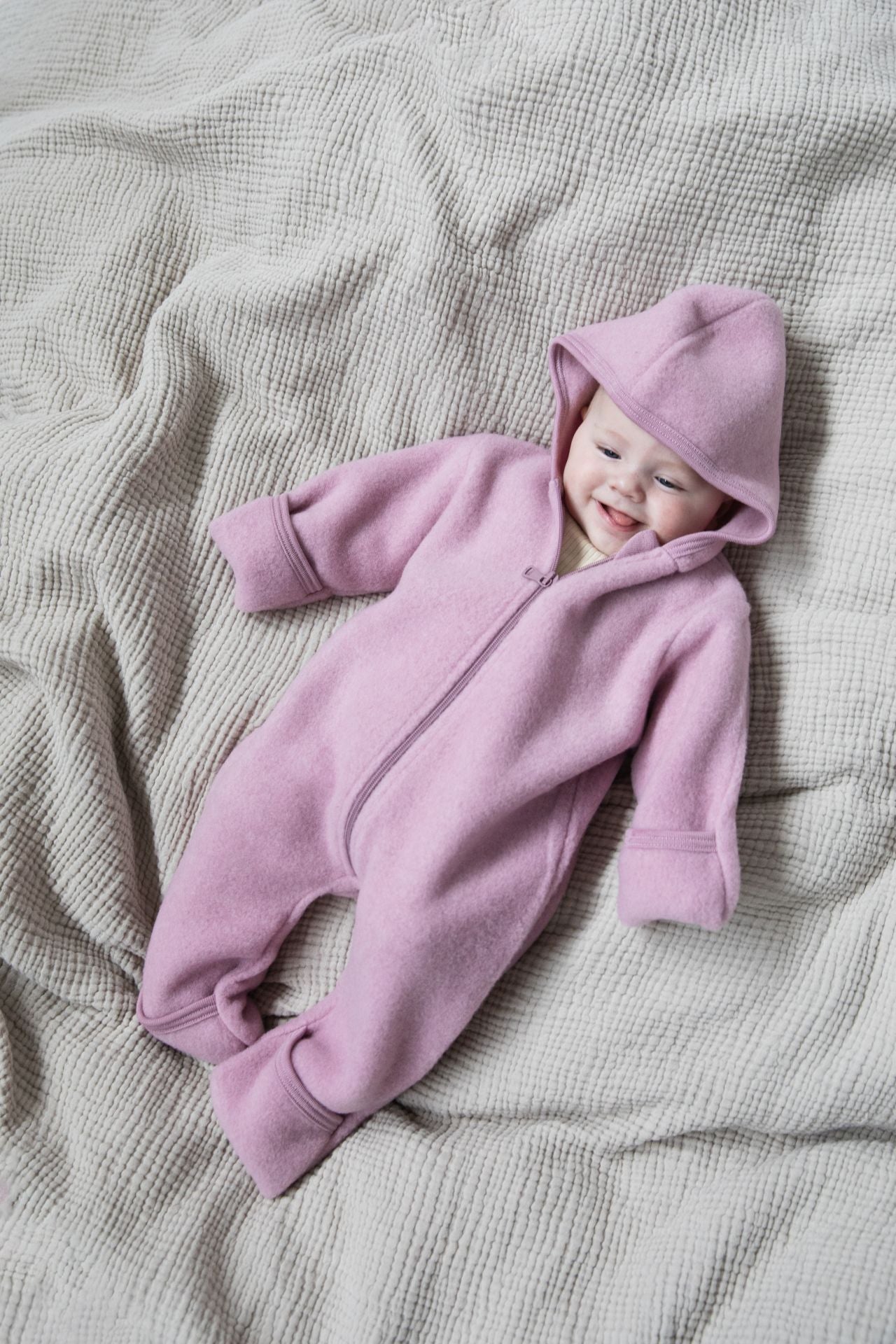 Engel - Baby Zip Overall Wollfleece mit Kapuze rosa