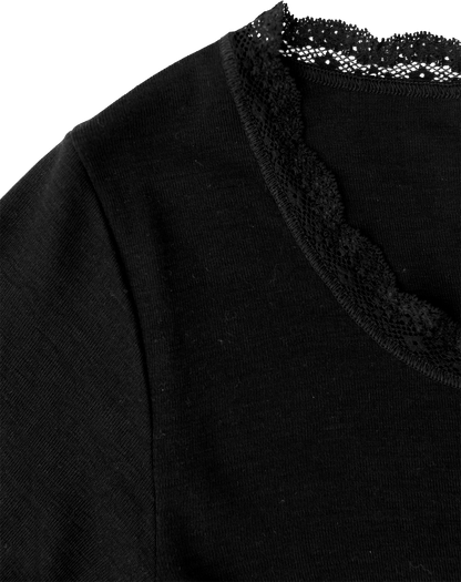 Engel -  Damen Langarmshirt Wolle/Seide mit Spitze schwarz