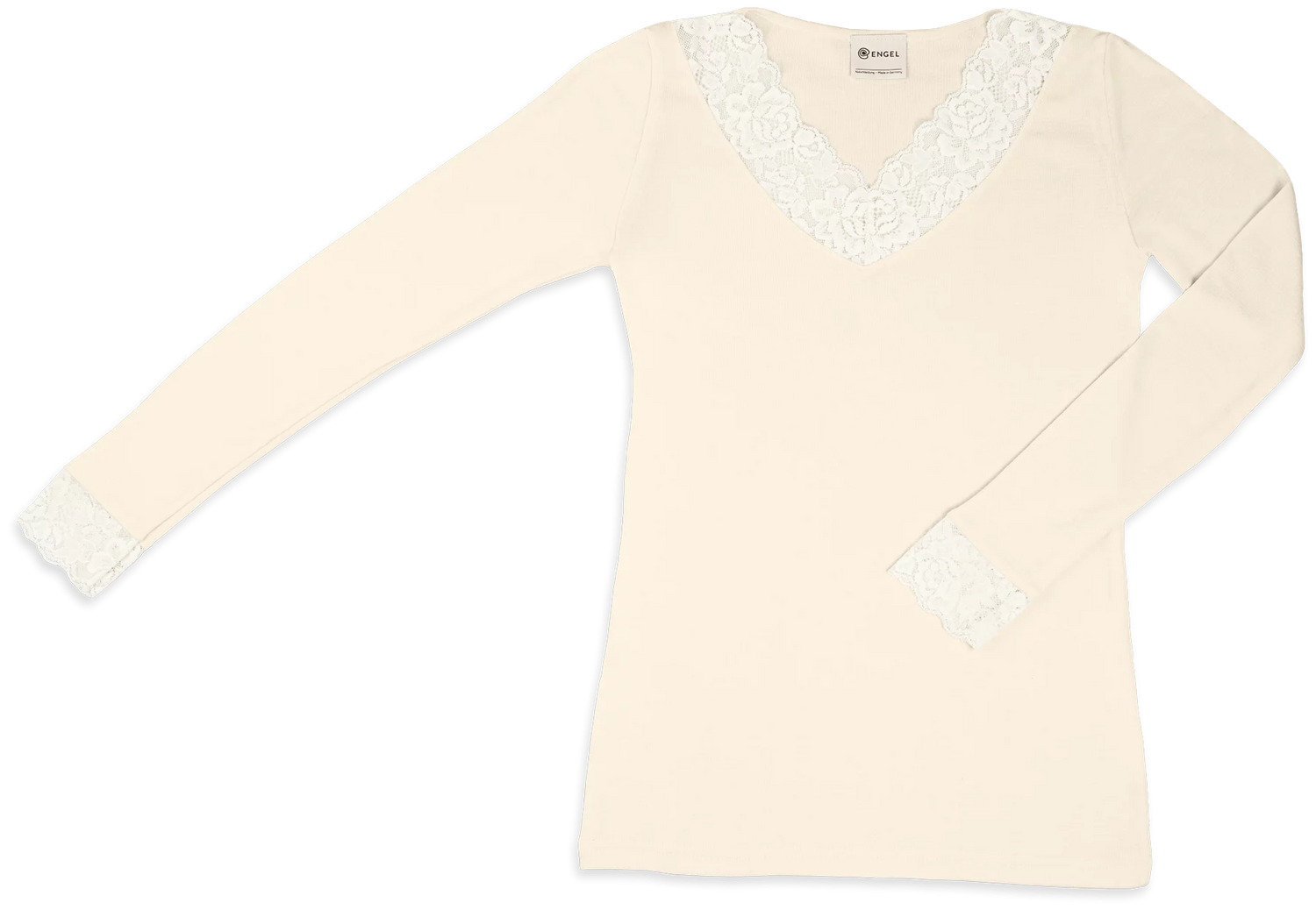 Engel -  Damen Langarmshirt Wolle/Seide mit Spitze natur
