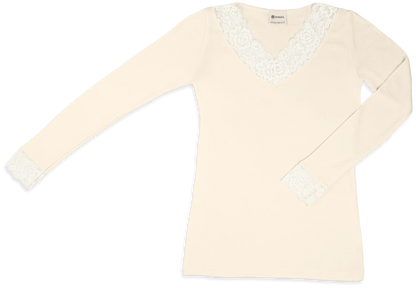 Engel -  Damen Langarmshirt Wolle/Seide mit Spitze natur