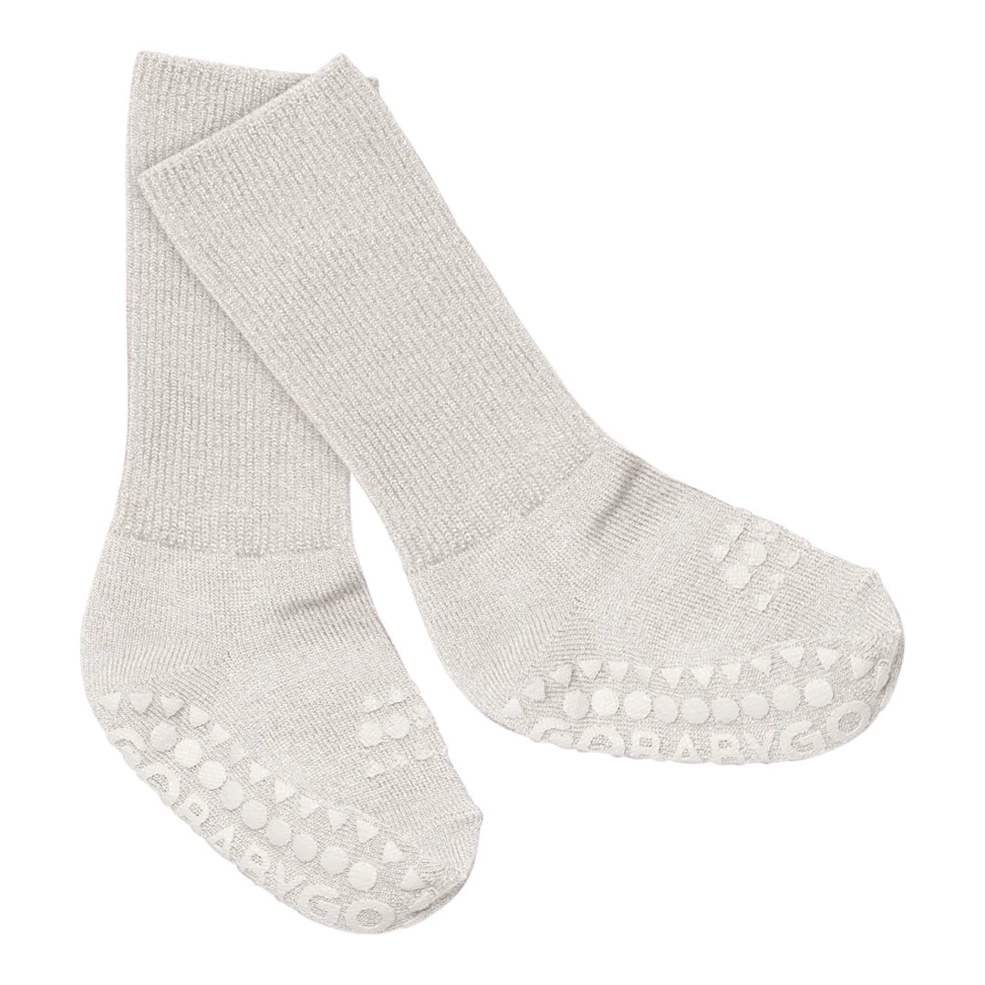 Go Baby Go - Bambus Stoppersocken silber Glitzer