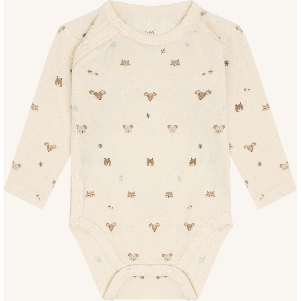 Hust &amp; Claire - Baby Wickelbody Wolle Waldtiere beige