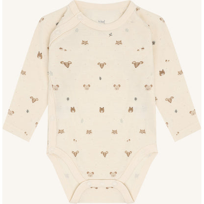 Hust &amp; Claire - Baby Wickelbody Wolle Waldtiere beige