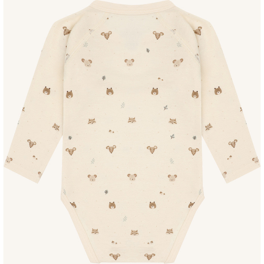 Hust &amp; Claire - Baby Wickelbody Wolle Waldtiere beige