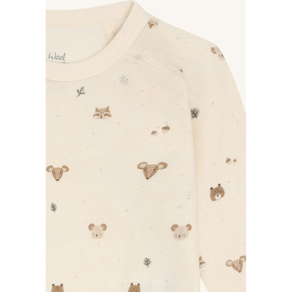 Hust &amp; Claire - Baby Wickelbody Wolle Waldtiere beige