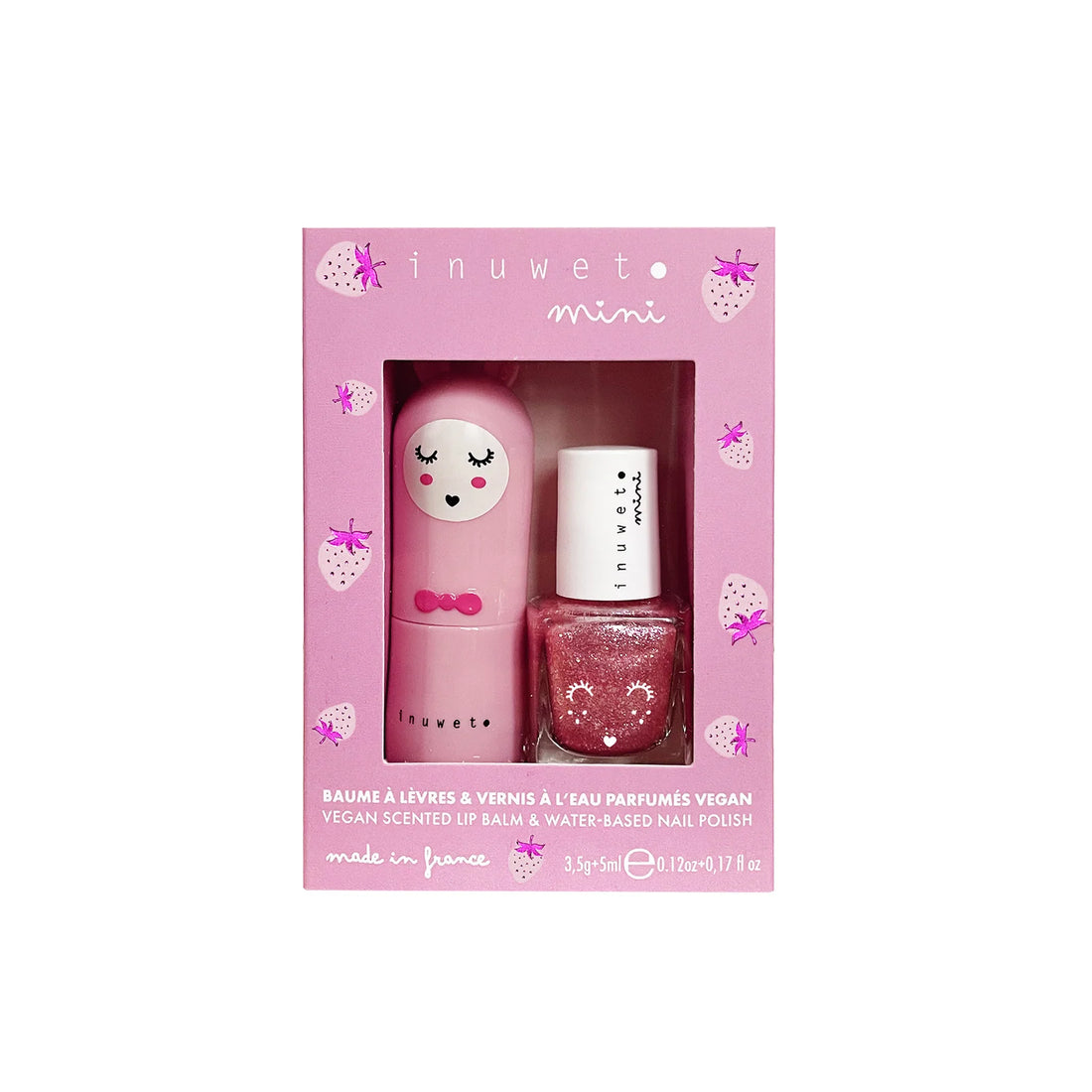Inuwet - Geschenkset mit Lippenbalsam und Kindernagellack Erdbeere