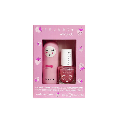 Inuwet - Geschenkset mit Lippenbalsam und Kindernagellack Erdbeere