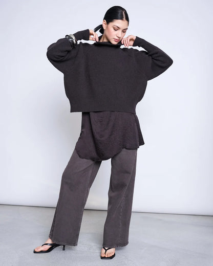Jan ´n June - Damen Pullover Wooly Ola Lammwolle dunkelbraun