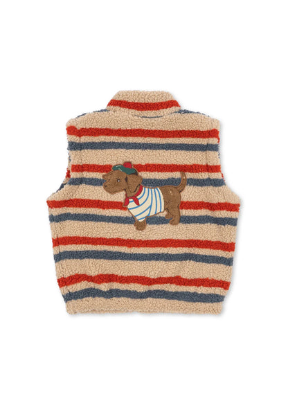 Konges Slojd - Jody Kinder Teddyweste Streifen mit Dackelmotiv