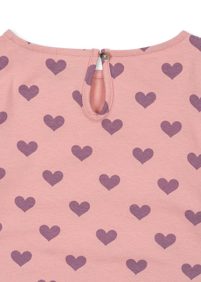 Konges Slojd - Langarmshirt aus Baumwolle für Kinder/Mädchen mit Herzen in rosa mit Knopf hinten
