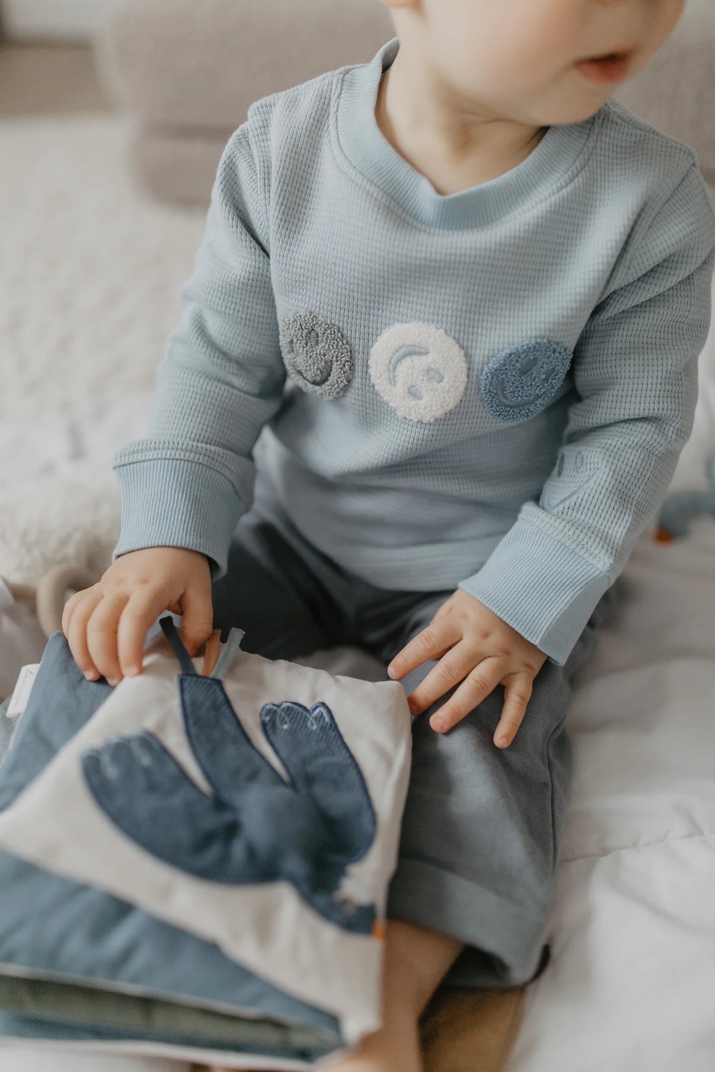 Leevje -  Kinder Langarmshirt Waffelpique Smiley Baumwolle (bio)