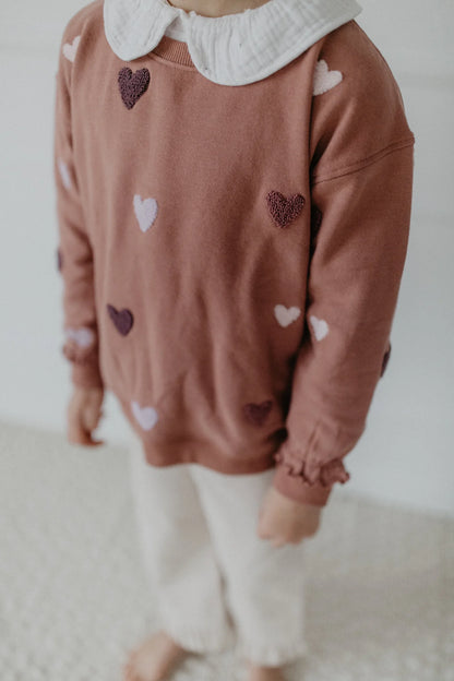 Leevje - Kinder Baby Sweatshirt Stickerei Herzen Baumwolle (bio)