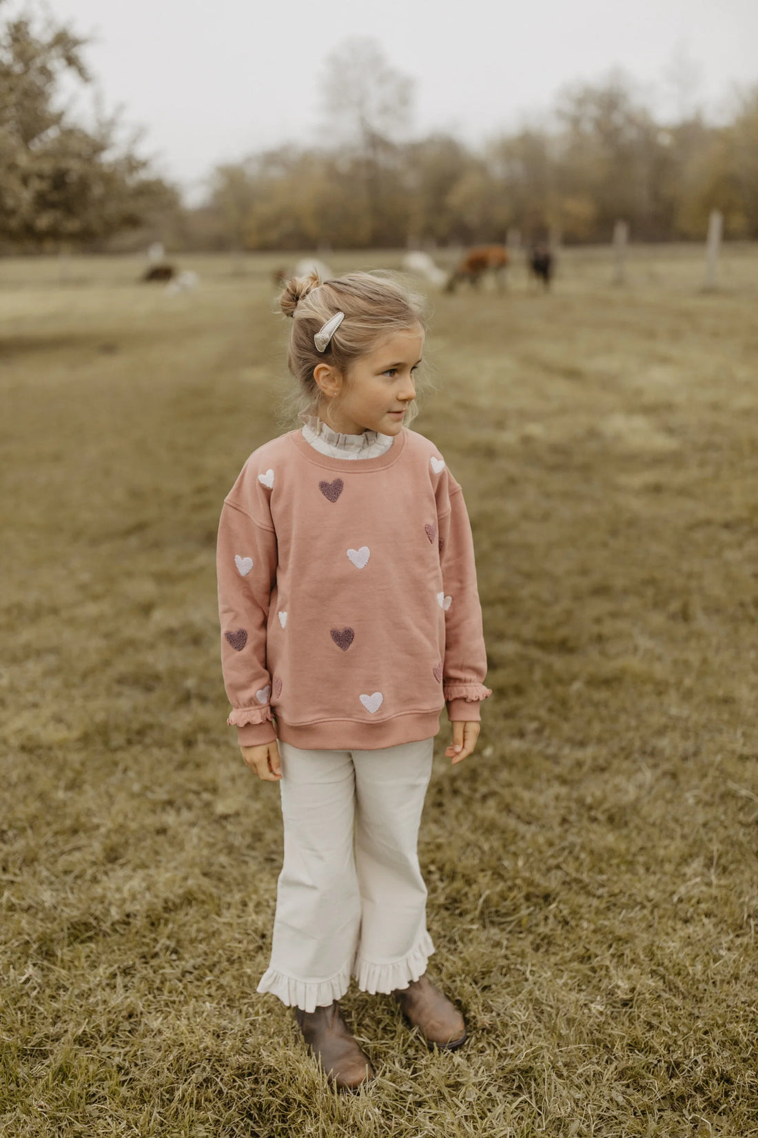 Leevje - Kinder Baby Sweatshirt Stickerei Herzen Baumwolle (bio)