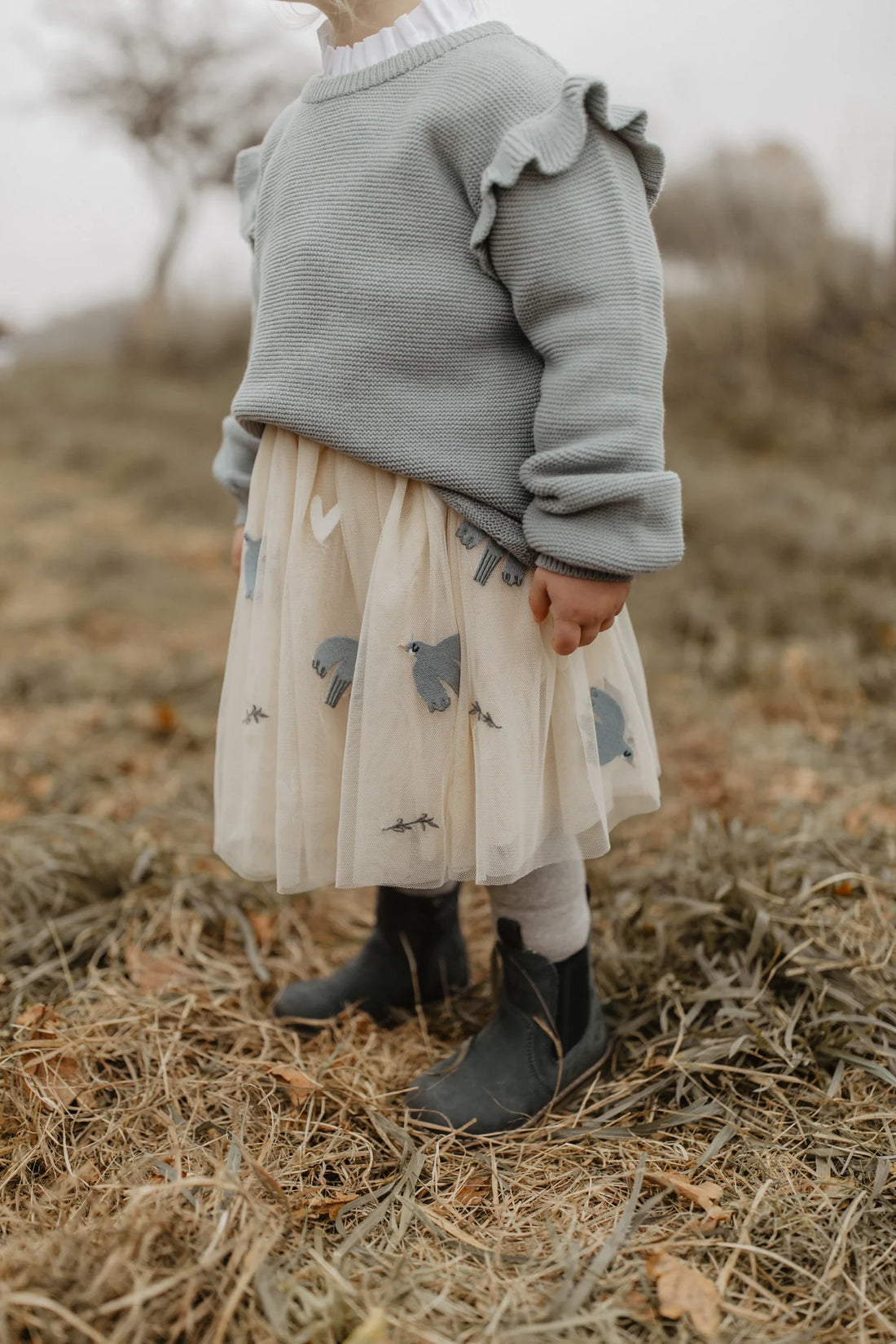 Leevje - Tüllrock "Birds & Hearts" für Kinder / Mädchen - beige