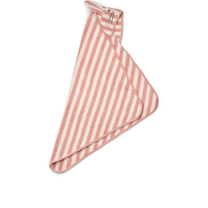 Liewood - ALBERT Babyhandtuch mit Kapuze rosa weiß gestreift