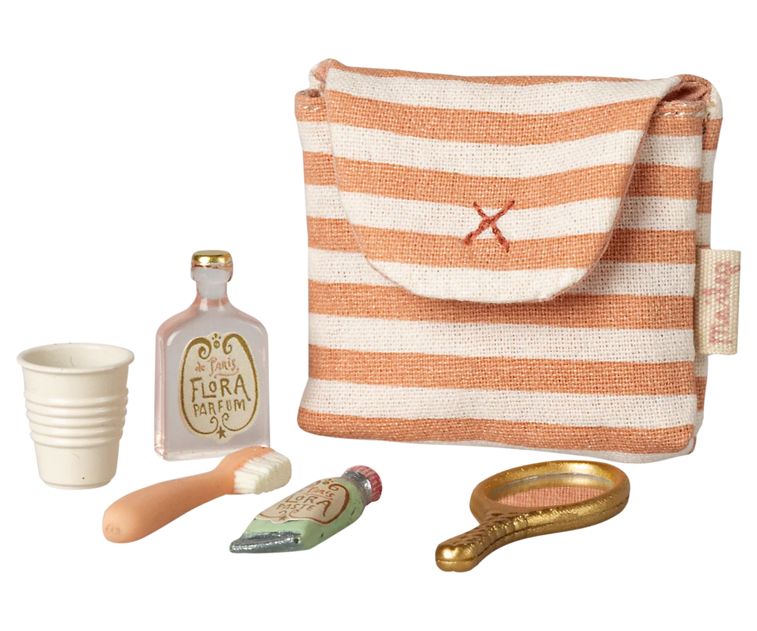 Maileg - Zahnbürsten-Set in Tasche Maus rot gestreift