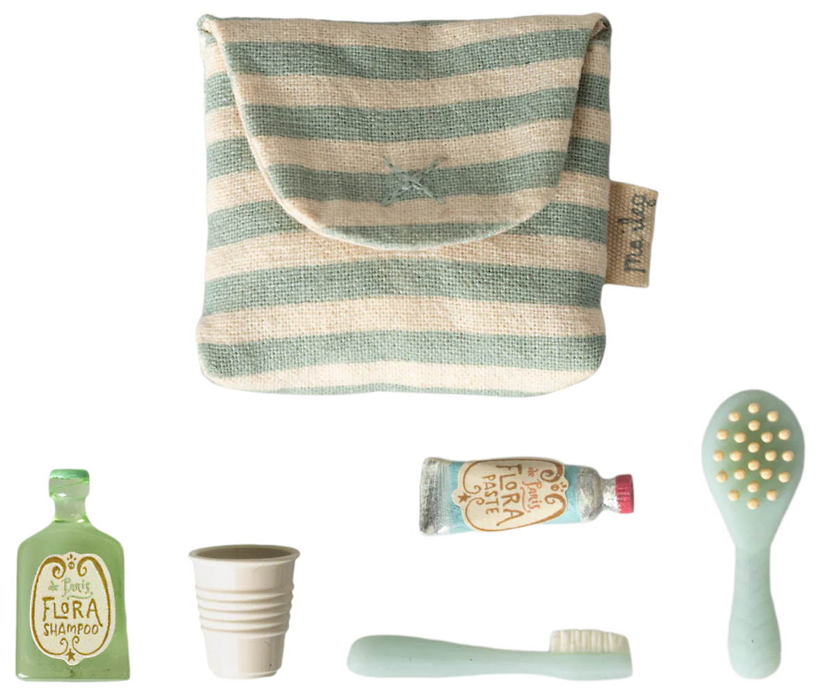 Maileg - Zahnbürsten-Set in Tasche Maus blau gestreift