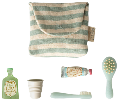Maileg - Zahnbürsten-Set in Tasche Maus blau gestreift