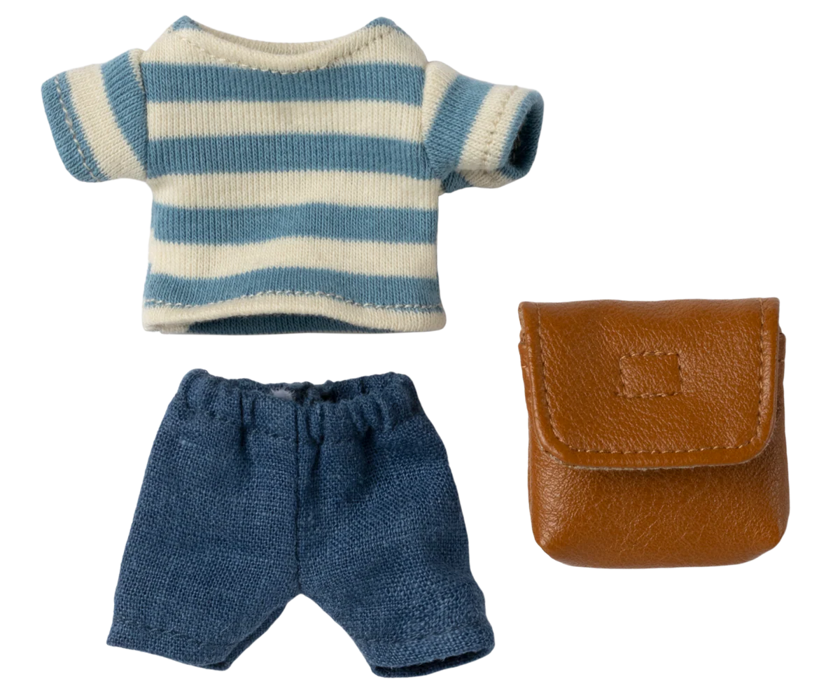 Maileg - Kleidung und Tasche Großer Bruder Maus braun