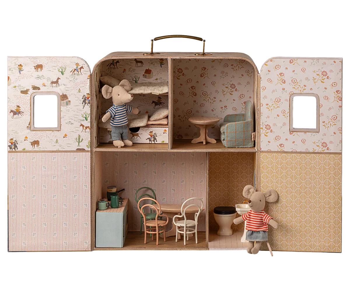 Maileg - Tragbares Haus SuitCasa Kleine Schwester und Bruder Maus