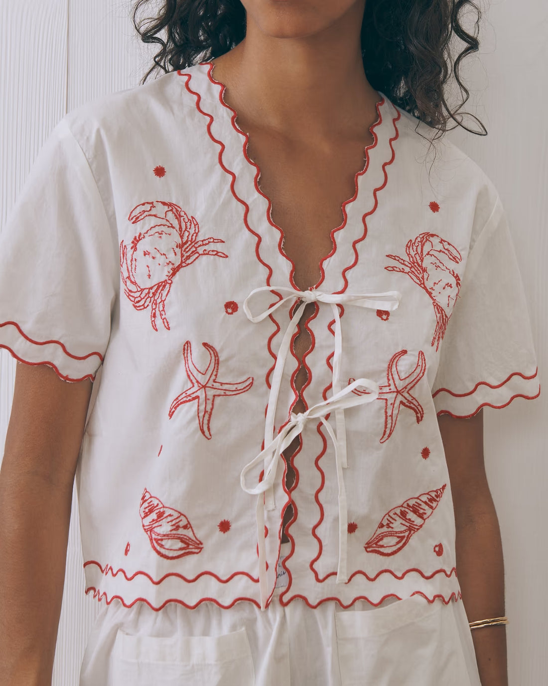 Maison Labiche Paris - Damen Bluse Stickerei Meeerestiere