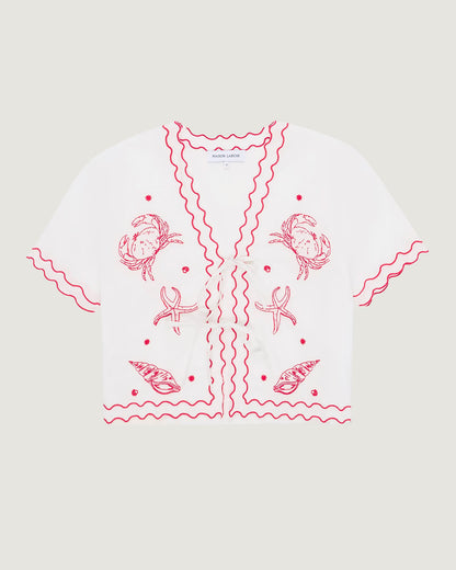 Maison Labiche Paris - Damen Bluse Stickerei Meeerestiere