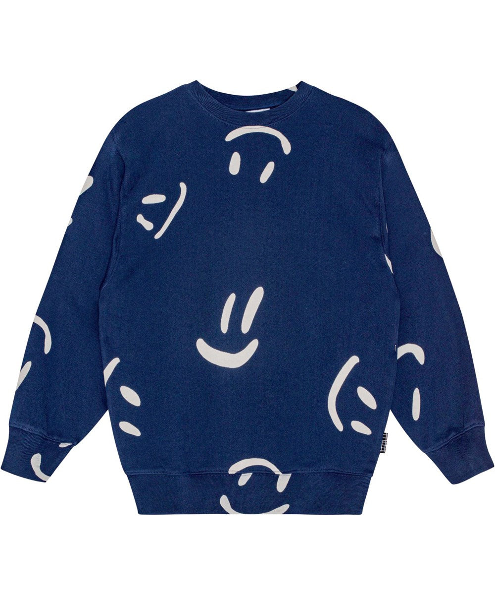 Molo - Kinder Sweatshirt Monti Smiles blau Biobaumwolle