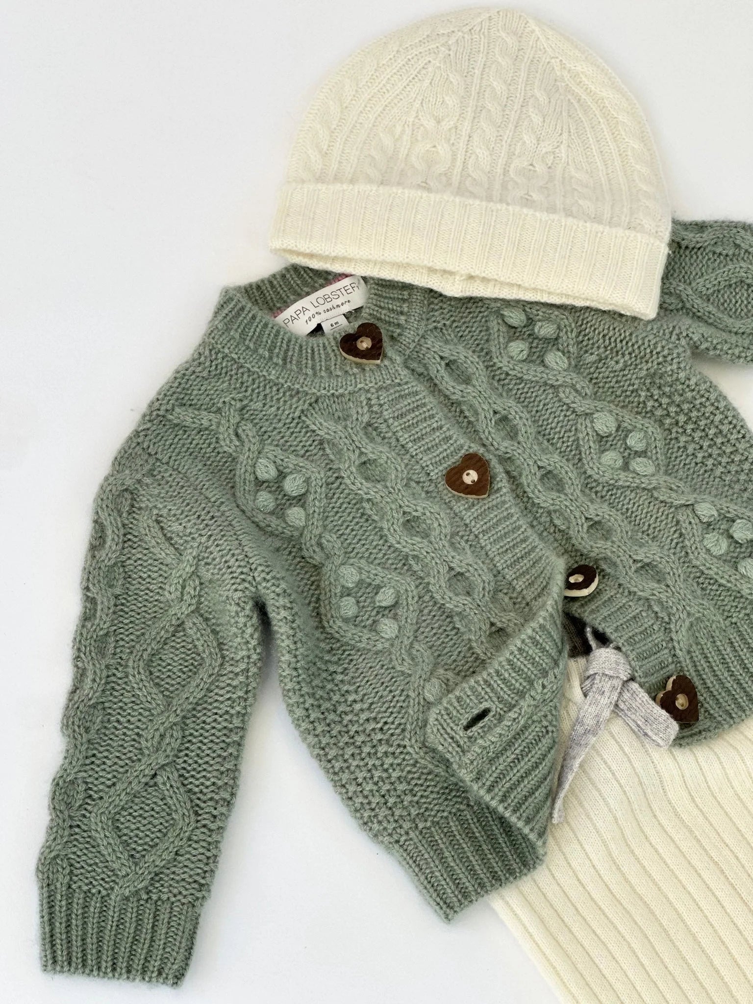 Papa Lobster - Baby Cashmere Cardigan CHARLOTTE Salbei