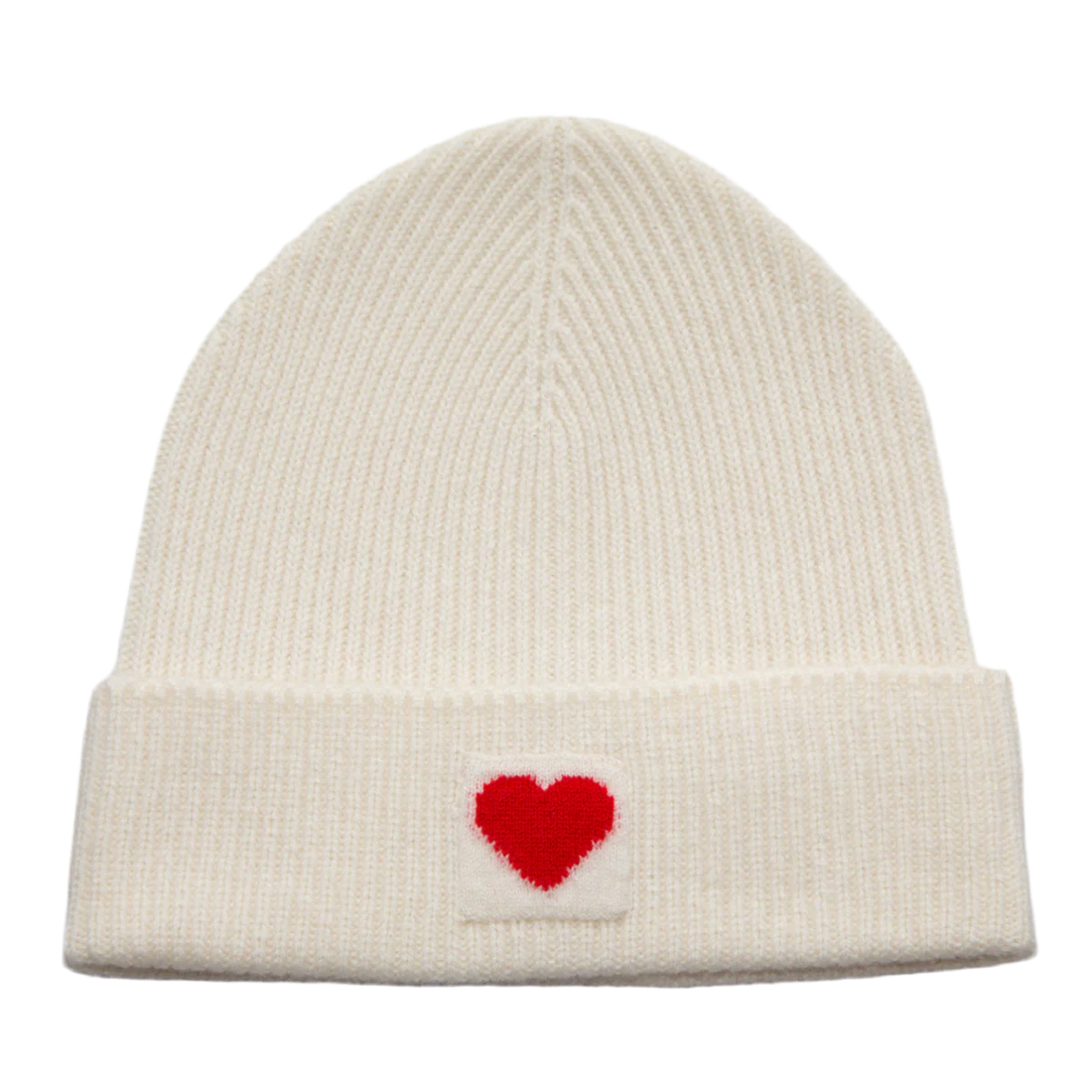 Papa Lobster - Damen Cashmere Mütze LITTLE HEART Naturweiß