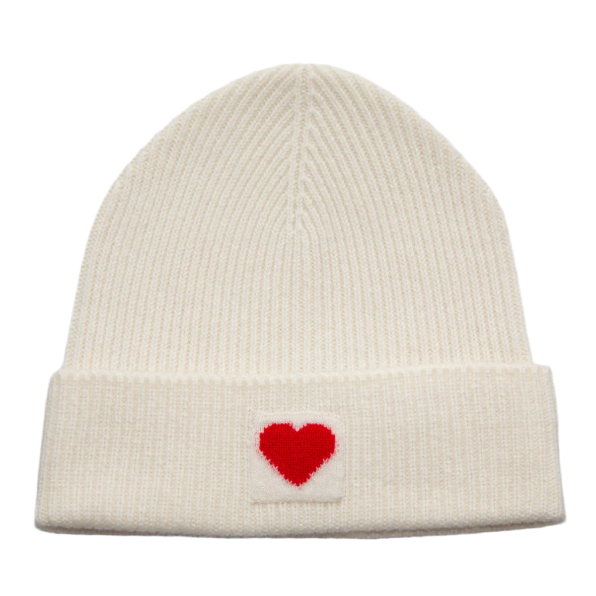 Papa Lobster - Damen Cashmere Mütze LITTLE HEART Naturweiß