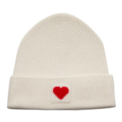 Papa Lobster - Damen Cashmere Mütze LITTLE HEART Naturweiß