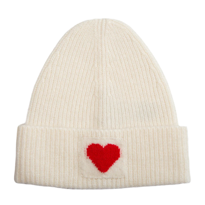 Papa Lobster - Kinder Cashmere Mütze LITTLE HEART Naturweiß