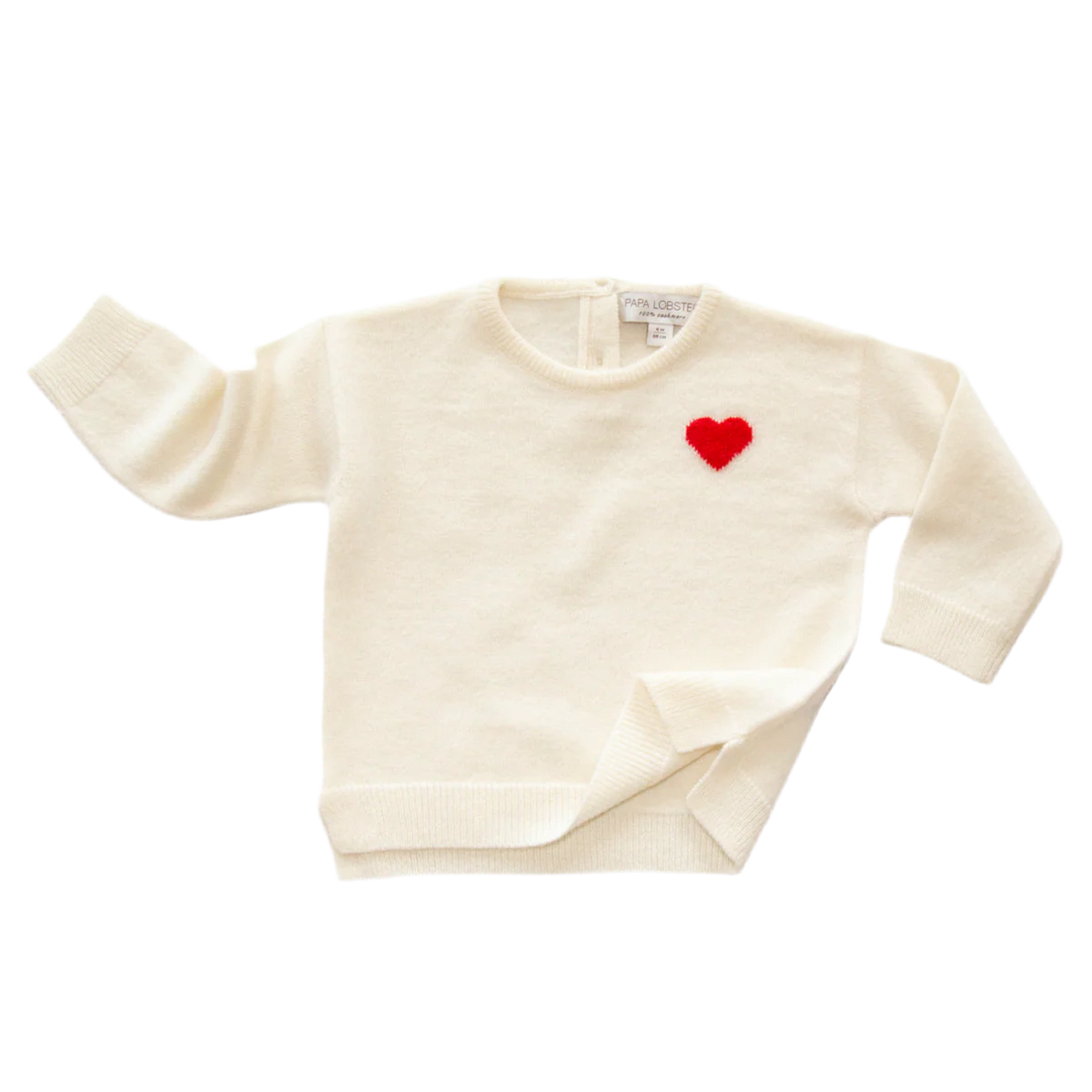 Papa Lobster - Baby Cashmere Pullover LITTLE HEART Naturweiß