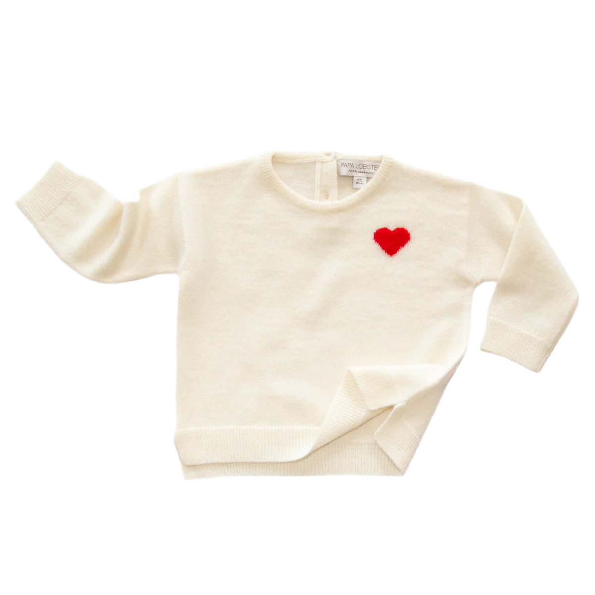Papa Lobster - Baby Cashmere Pullover LITTLE HEART Naturweiß