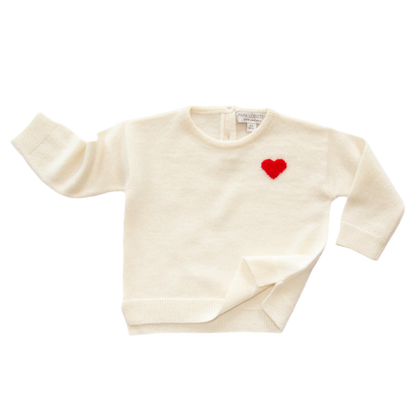 Papa Lobster - Baby Cashmere Pullover LITTLE HEART Naturweiß