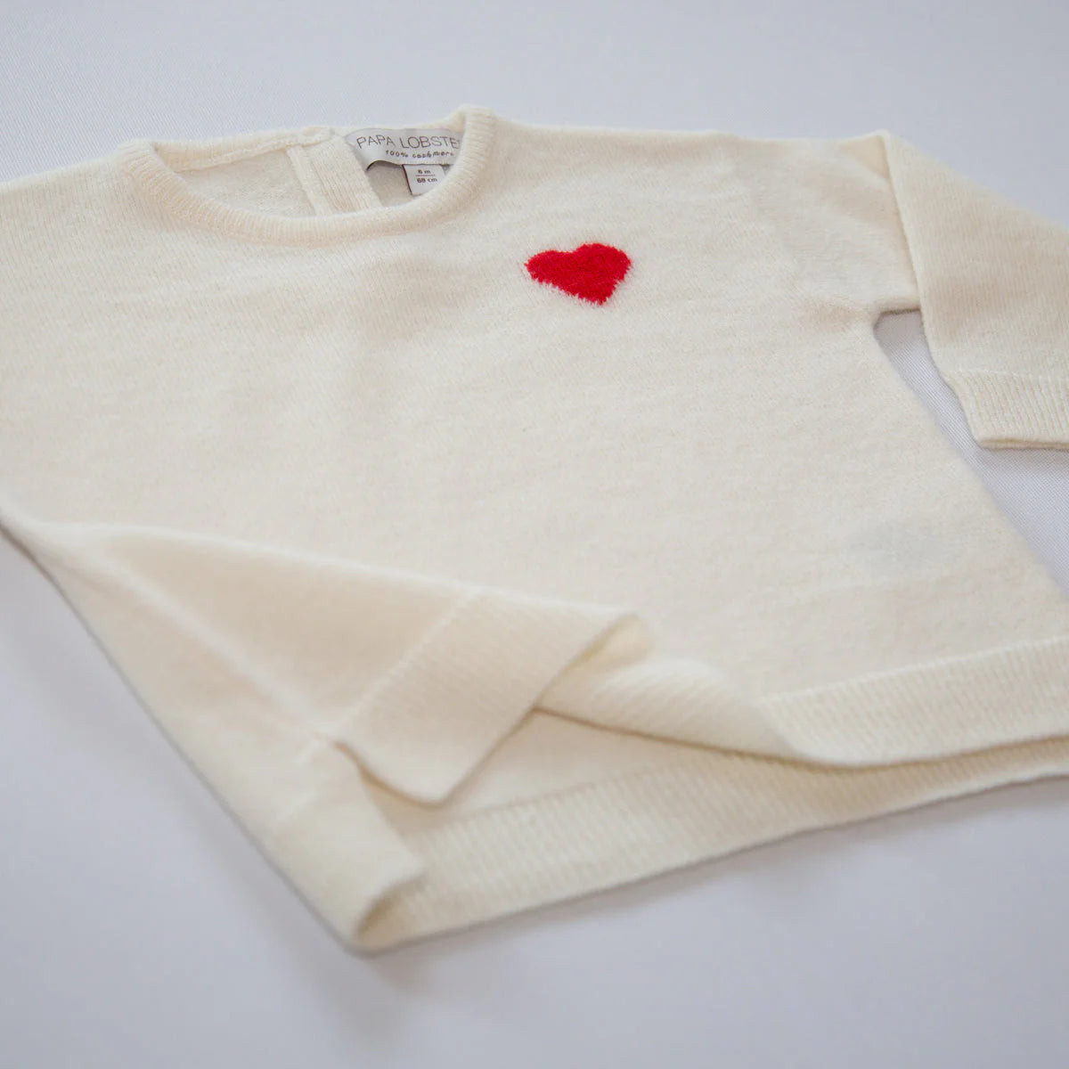 Papa Lobster - Baby Cashmere Pullover LITTLE HEART Naturweiß