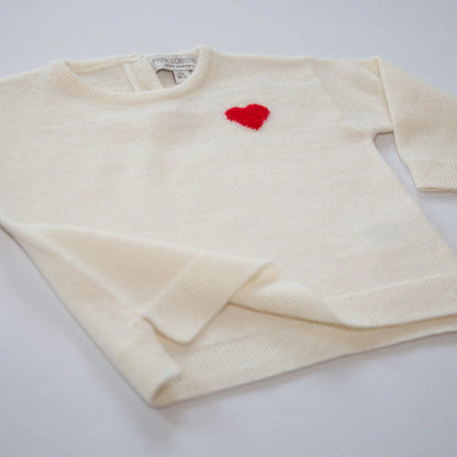 Papa Lobster - Baby Cashmere Pullover LITTLE HEART Naturweiß