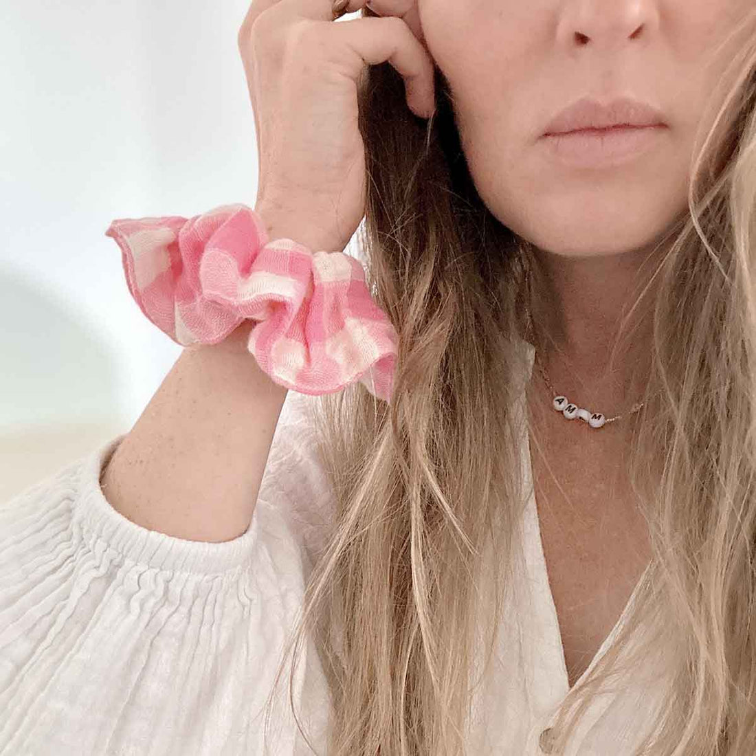 Rose in April - Scrunchie Baumwolle karo pink/ natur