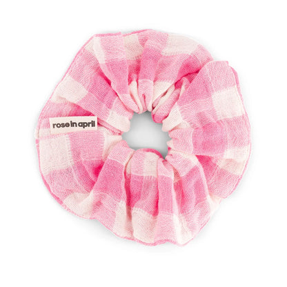 Rose in April - Scrunchie Baumwolle karo pink/ natur