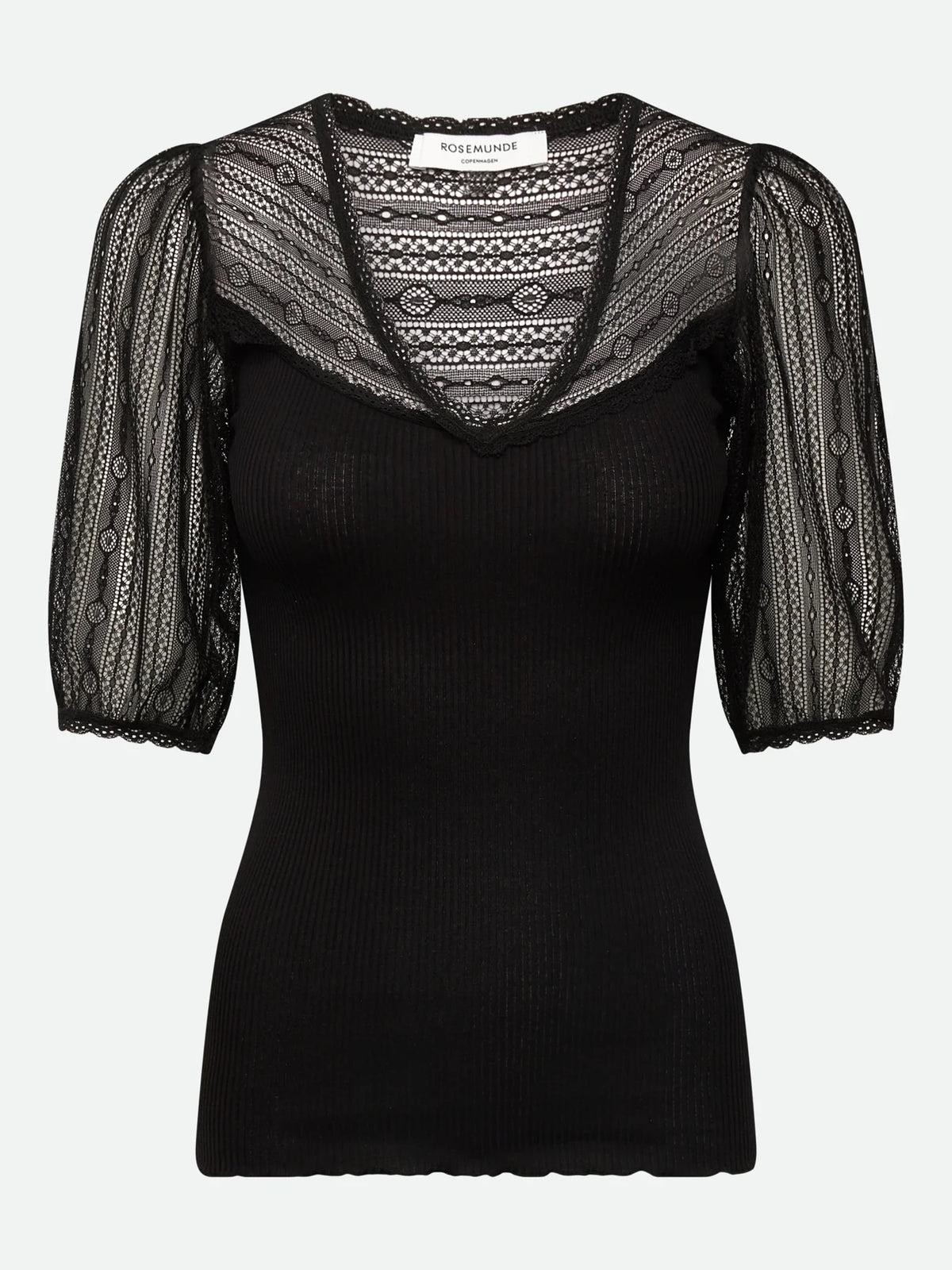 Rosemunde - Seiden T-Shirt Beatha mit Spitze schwarz