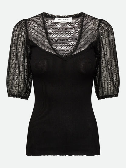 Rosemunde - Seiden T-Shirt Beatha mit Spitze schwarz