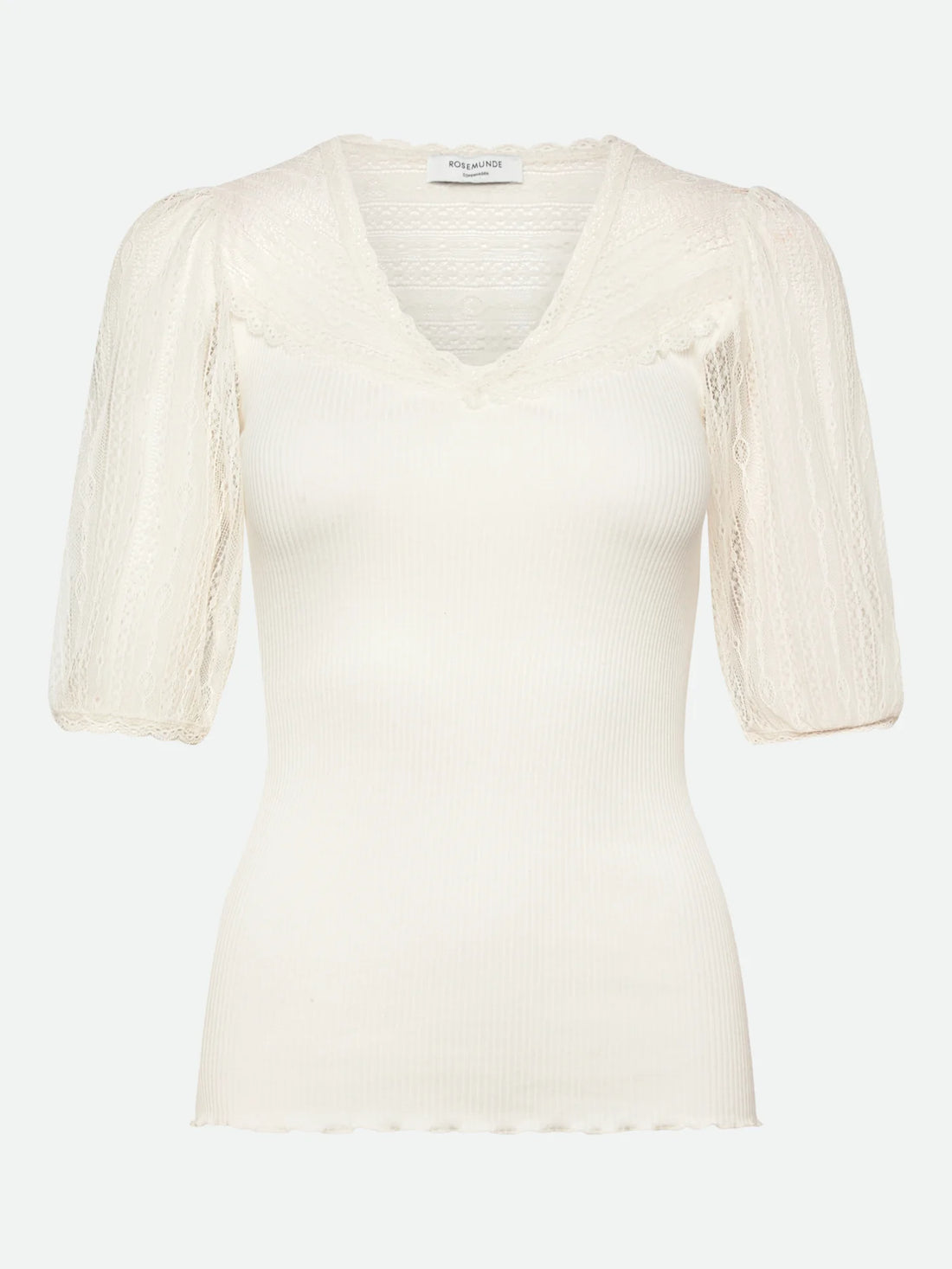 Rosemunde - Seiden T-Shirt Beatha mit Spitze weiß