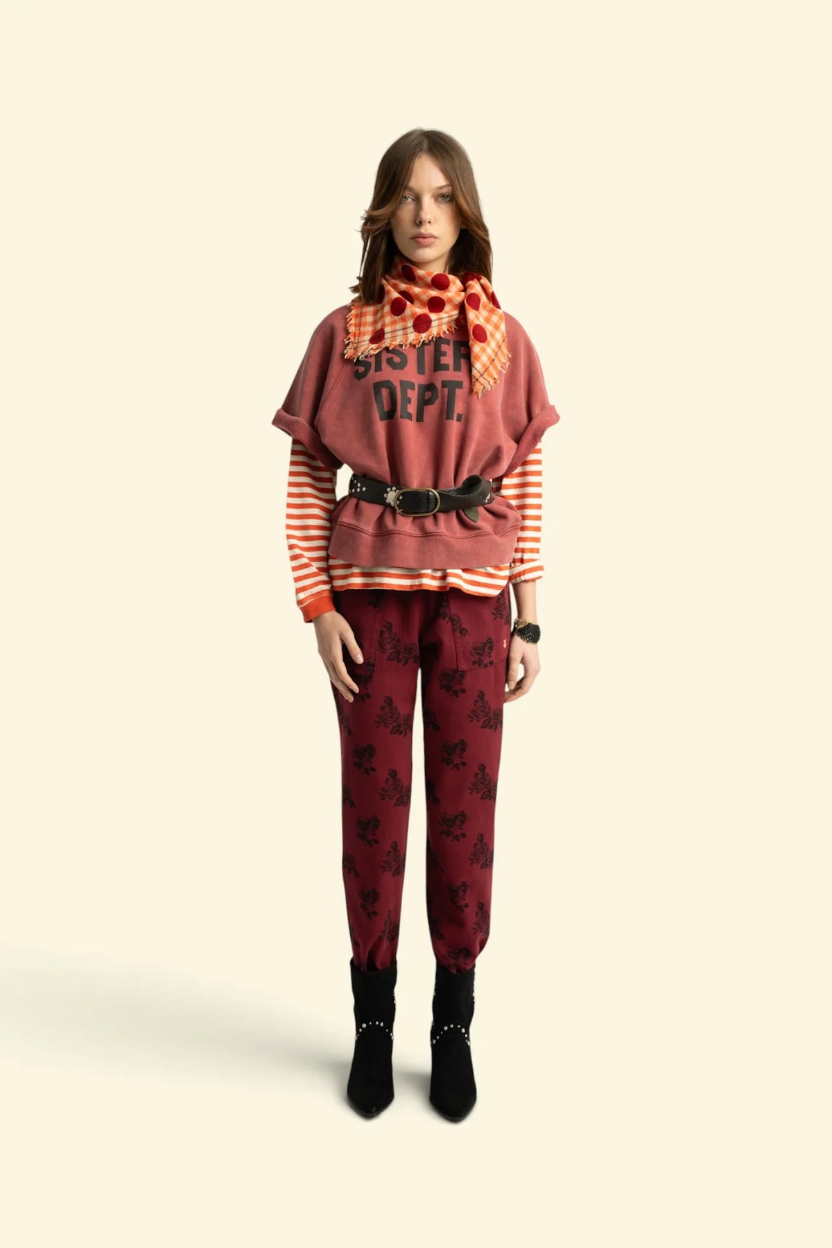 Sisters Department - Damen Schal orange kariert mit Punkten